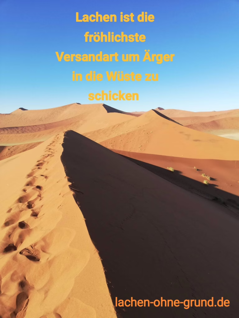 Lachen ist die fröhlochste Versandart, um Ärger in die Wüste zu schicken. Namib